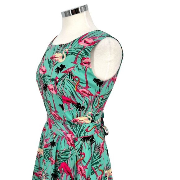 Retro Tropical Flamingo Print Sleeveless A-Line Summer Dress Size Small - Picture 5 of 13